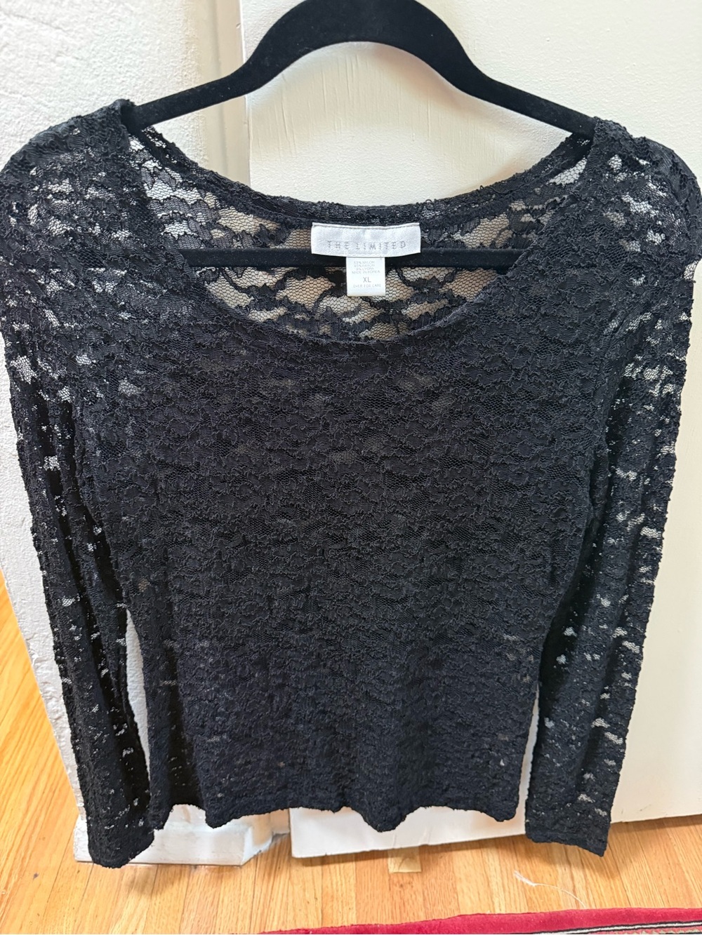 The Limited Black Sheer Lace Long-Sleeve Scoop Neck Top